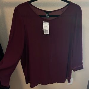 NWT Maroon sheer long sleeve blouse size large